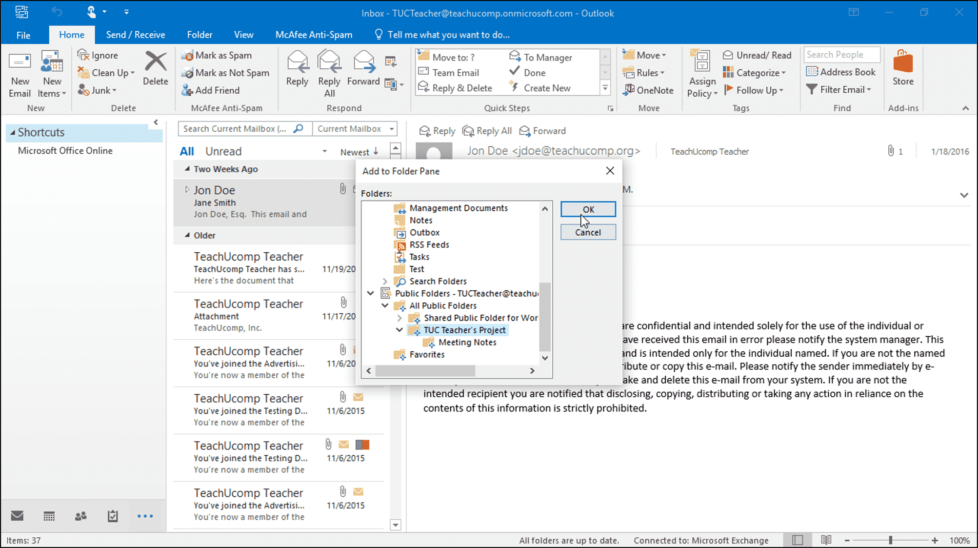 Cannot see folders in outlook